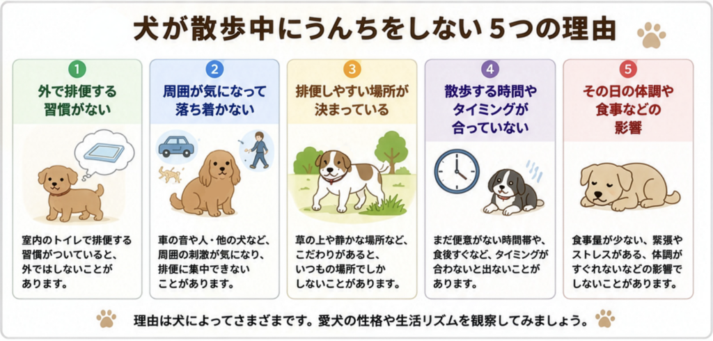 散歩中にうんちをしない５つの理由