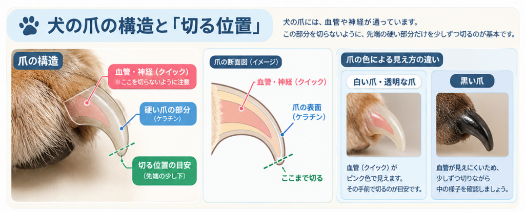 犬の爪の構造と切る位置